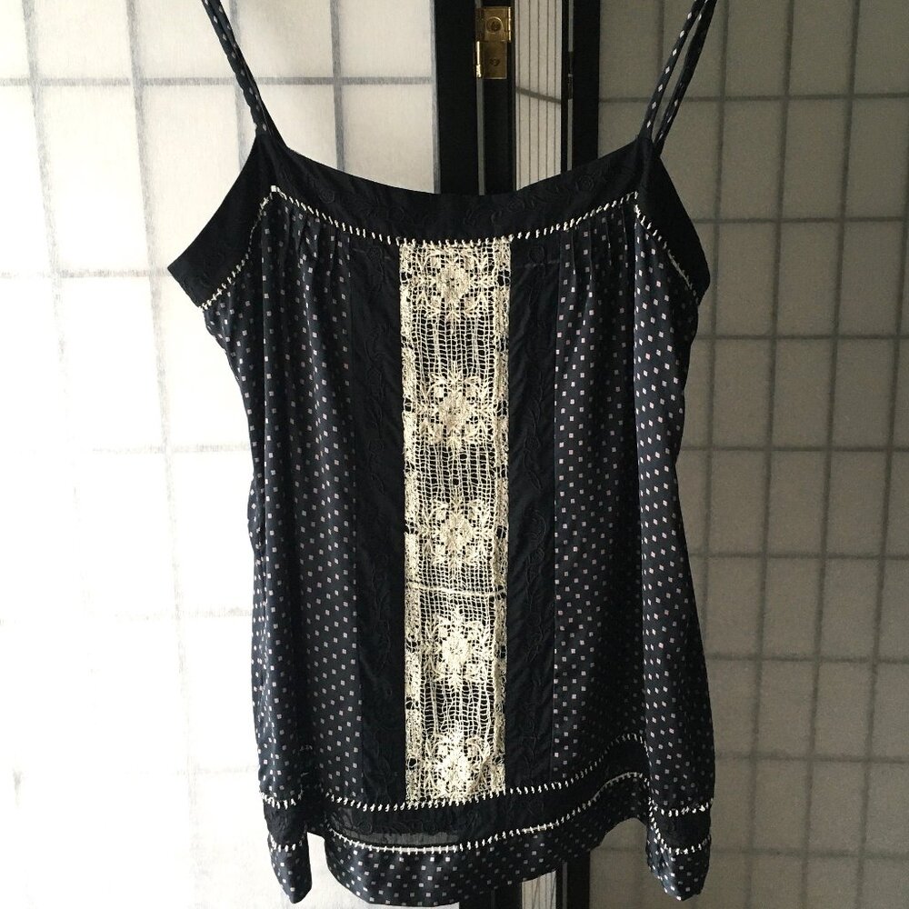 BCBGMaxAzria Dark Blue Square Polka Dot Pattern Silk Camisole Top Women Size 2